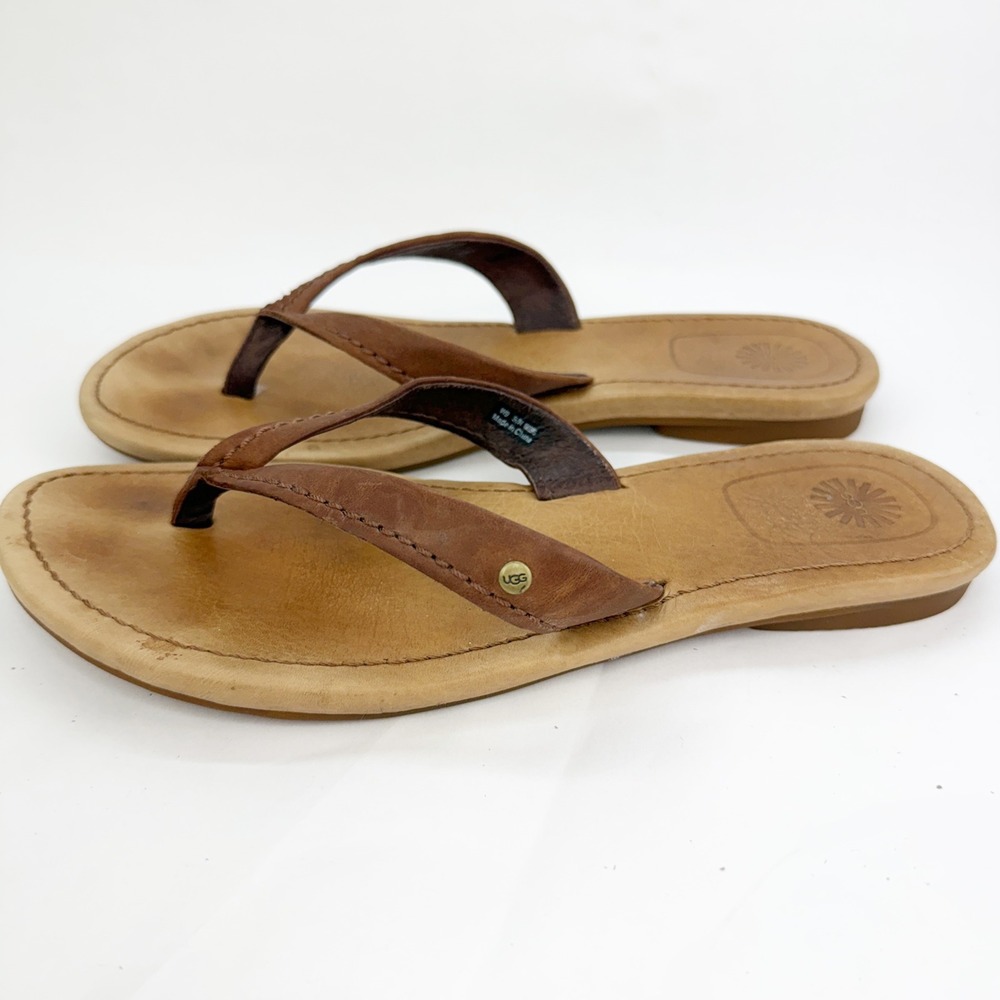 UGG Tuolumne Leather Flip Flop Sandals Tan Brown Thong  Womens 9 - Picture 5 of 8